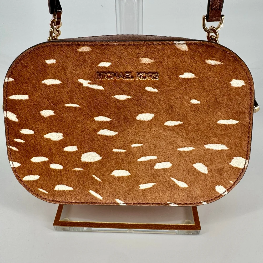 Michael Kors Bambi Deer Print Calf Hair Leather Crossbody Camera Bag